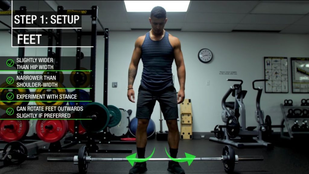 Barbell row form feet setup