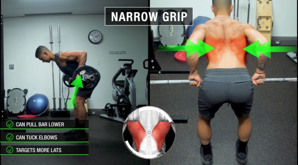 Narrow grip barbell row