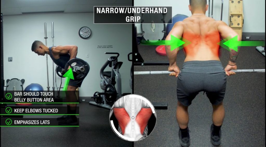 Narrow underhand barbell row