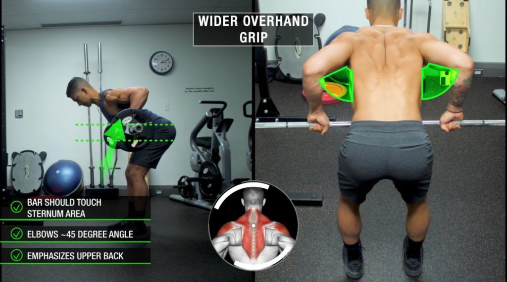 Wider overhand barbell row